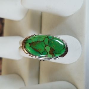 Green turquoise sterling silver ring
